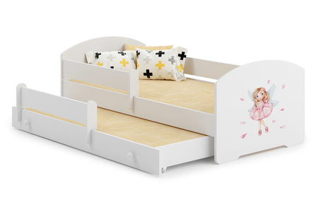 Łóżko dziecięce podwójne wysuwane LUK II 160x80 - Dziewczynka ze skrzydełkami