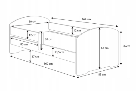 Łóżko pojedyncze LUK 160x80 z barierką - Auto