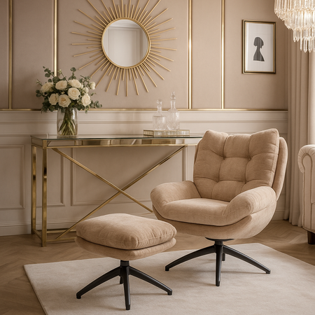 Fotel AMARO z podnóżkiem funkcja kołyski - Beżowy