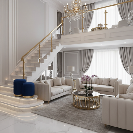 Zestaw 2 puf MARINE - Granatowy