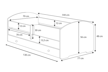 Łóżko dziecięce LUK 140x70 barierka szuflada materac - Biały