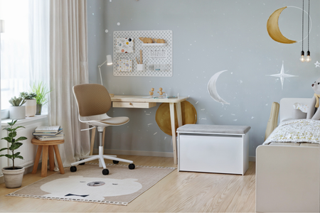 Skrzynia na zabawki DARIA - Biała, panel szary