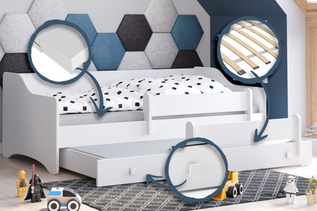 Łóżko podwójne ERYK II 160x80 - Białe, uchwyty białe