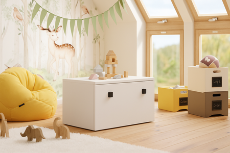 Skrzynia na zabawki INGA - Biała, uchwyty czarne