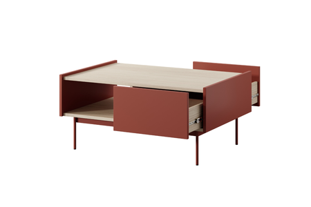 Ława COLETTE 97 cm - Ceramiczny Czerwony / Dąb Linea