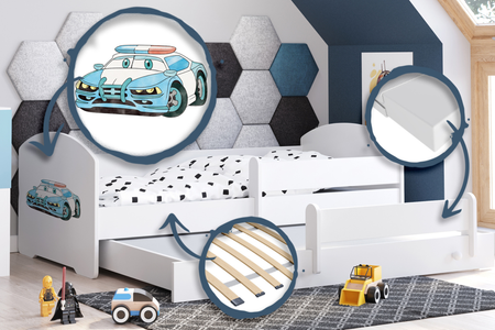 Łóżko dziecięce podwójne wysuwane LUK II 160x80 - Policja