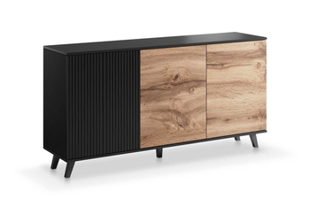 Komoda MODERN trzydrzwiowa, ryflowany front, loft - Dąb Wotan / Czarny