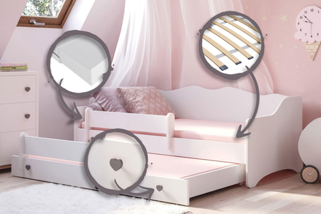 Łóżko podwójne EMMA WHITE II 160x80 - Białe / Szare uchwyty