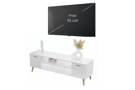 Szafka RTV FOCUS 135 cm skandynawska nogi drewniane - Biały