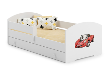 Łóżko dziecięce LUK 140x70 barierka szuflada grafika - Auto