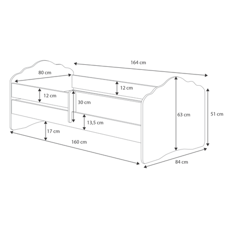 Łóżko dziecięce FALA 160x80 barierka - Biały