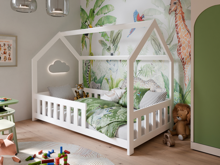 Łóżko Domek DUBI dziecięce 160x80 z materacem - kolor Biały