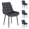 Zestaw 4 krzeseł VOX tapicerowanych welurowych pikowanych - kolor Szary, nogi Czarne