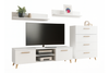 Zestaw mebli do salonu FREYA komoda, szafka RTV, półki, styl skandynawski, nogi drewniane - Biały