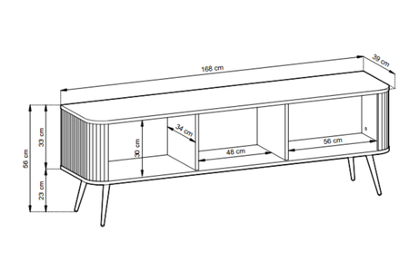 Szafka RTV ZOYA 168 cm fronty ryflowane, nóżki metalowe loft - Kaszmir