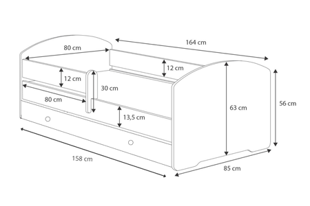 Łóżko pojedyncze LUK 160x80 z barierką i szufladą - Słonik