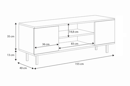 Szafka RTV FOCUS 155 cm, nogi metalowe czarne - Kaszmir