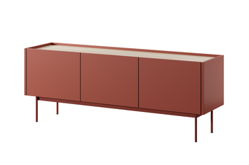 Szafka RTV COLETTE 144 cm - Ceramiczny Czerwony / Dąb Linea