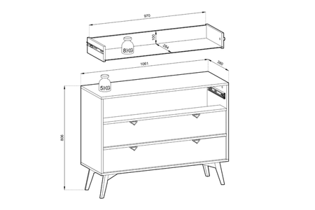 Komoda VINORA 106 cm - Eukaliptus