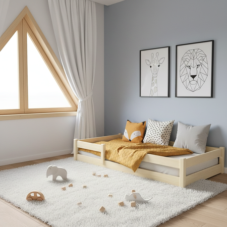 Łóżko podłogowe niskie LILI 140x70 cm - Naturalne Drewno