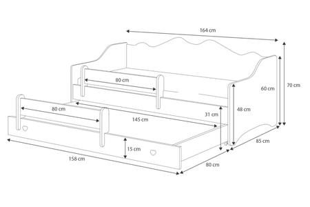 Łóżko podwójne EMMA WHITE II 160x80 - Białe / Różowe uchwyty