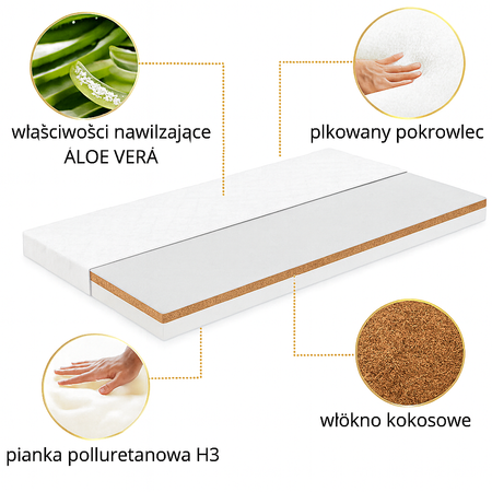 Materac pianka-kokos ALOE VERA 200x80x10 cm pikowany pokrowiec