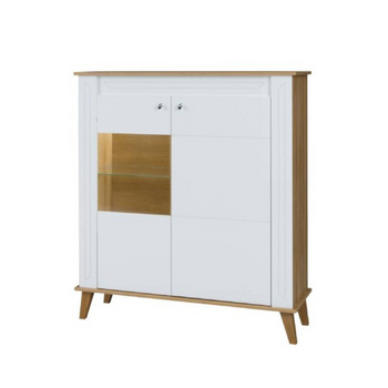 Komoda z witryną SANI 130x109 cm - kolor Dąb grand / biały połysk