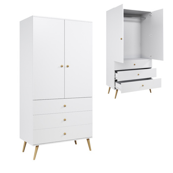 Szafa MELI + 3 szuflady i drążek - kolor Biały