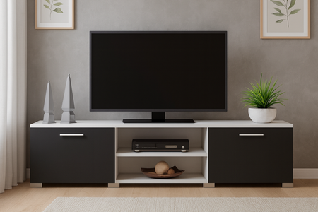 Szafka RTV RONI 150 cm - Biały / Czarny