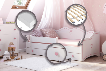 Łóżko dziecięce EMMA 160x80 - Białe / Różowe