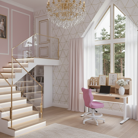 Biurko elektryczne ELISS 4 dziecięce 100x65 cm z nadstawką - Brzoza / Biały