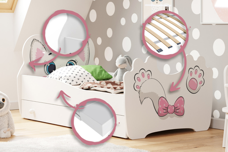 Łóżko dziecięce ANIMALS 140x70 z szufladą - Pink Cat