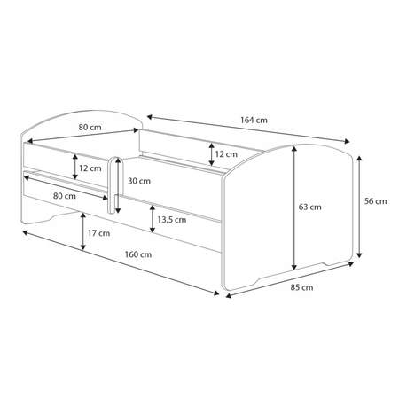 Łóżko dziecięce LUK 160x80 barierka - Biały