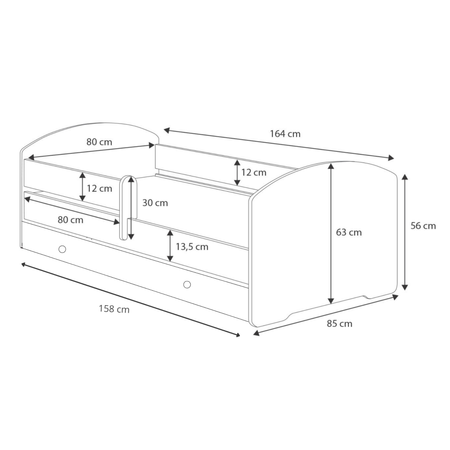 Łóżko dziecięce LUK 160x80 barierka szuflada - Biały