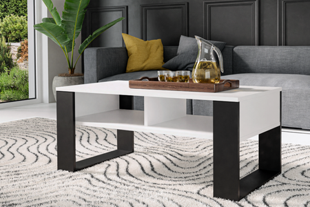 Stolik kawowy Ława MODI dwie półki - Biały / Czarny