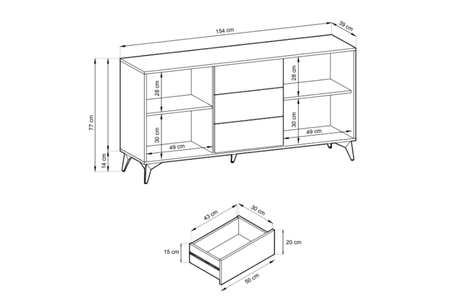 Komoda MODIVA 154 cm - Dąb Evoke / Czarny