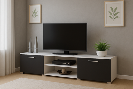 Szafka RTV RONI 150 cm - Biały / Czarny