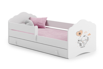 Łóżko dziecięce FALA 140x70 barierka szuflada grafika - Słonik