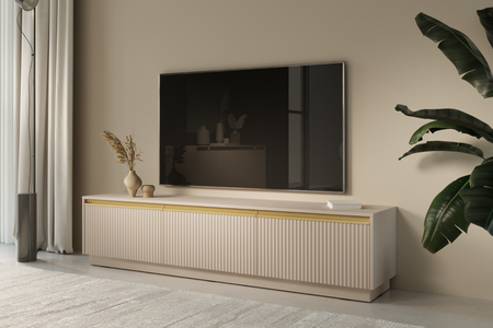 Szafka RTV PRESTIGE 180 cm - Beżowy / Złoty