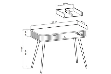Toaletka ZOYA 103 cm fronty ryflowane, nóżki metalowe loft - Czarny