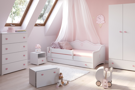 Łóżko dziecięce EMMA 160x80 - Białe / Różowe