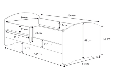 Łóżko dziecięce LUK 160x80 z barierką - KOT