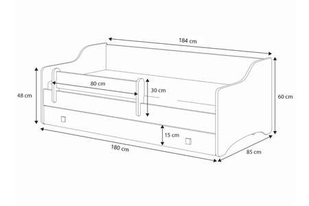 Łóżko pojedyncze ERYK 180x80 - Białe, uchwyty czarne
