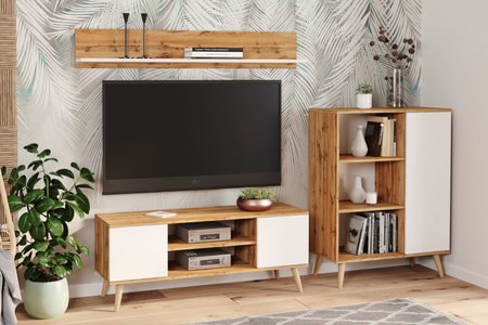 Półka SHELF ścienna wisząca 100 cm - Dąb Craft / Biały