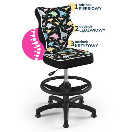 Krzesło dziecięce ergonomiczne LUMI 4 - Dinozaury / Czarna Noga