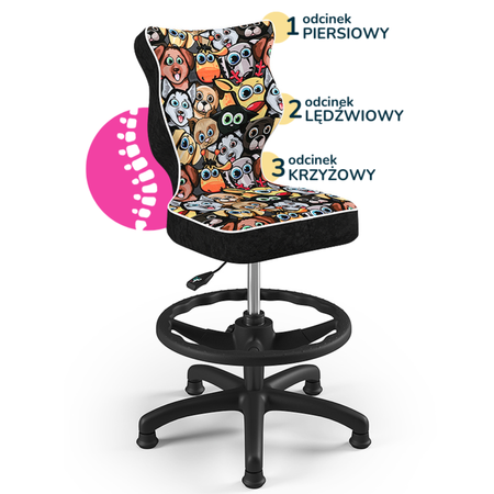 Krzesło dziecięce ergonomiczne LUMI 3 - Zwierzaki / Czarna Noga