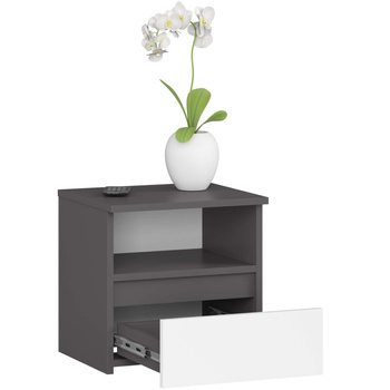 Szafka nocna z szufladą 40 cm - Grafit Szary - Biała