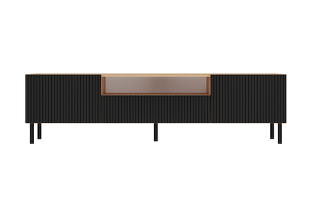 Szafka RTV KAJA 160 cm, nogi metalowe - Dąb Artisan / Czarny