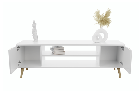 Szafka RTV FOCUS 135 cm skandynawska nogi drewniane - Biały