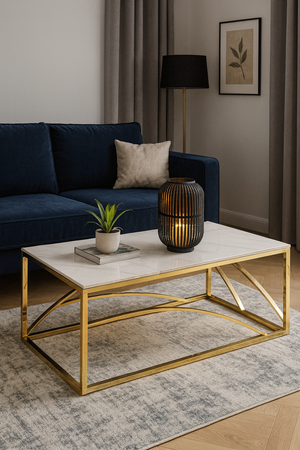 Ława NIVERSE prostokątna - Biały Marmur / Złoty